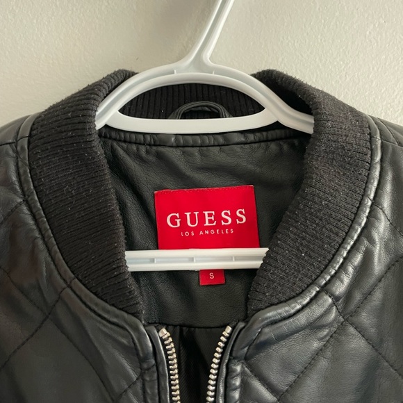 Guess Black Leather Bomber Jacket - Picture 2 of 2